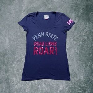 PINK Penn State “Roar Lions ROAR!” Rhinestone Women’s Navy Blue Shirt Sz Medium